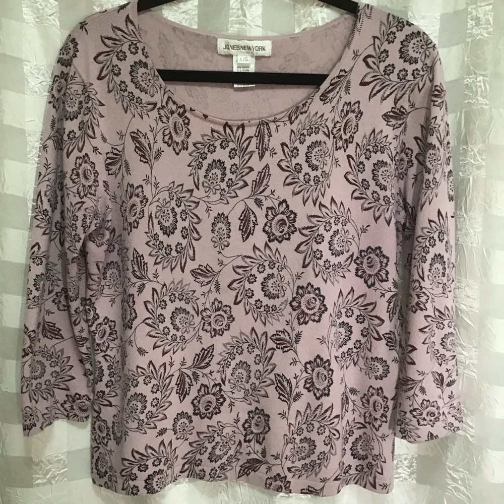 Jones New York Dusty Pink Floral Lightweight Knit Top, Size L